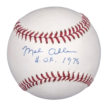 Mel Allen Single Signed and Inscribed "HOF 1978" OAL Brown Baseball (PSA/DNA)